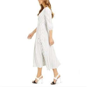 Calvin Klein Striped Faux Wrap Max Midi Dress A Line White Gray Crinkle Size 14